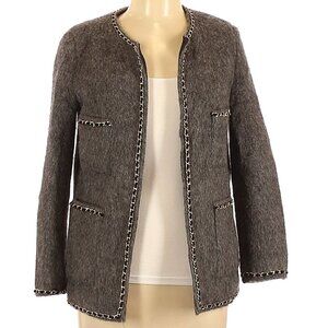 Vintage Charcoal Grey Boiled Wool Gold Chain Trim Classic Blazer Jacket